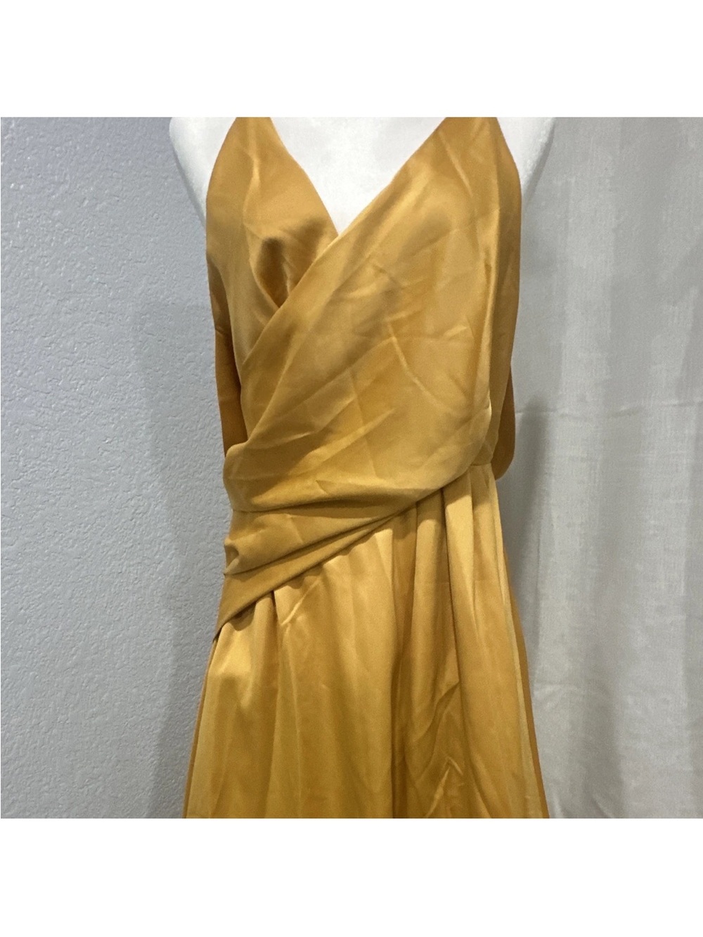 ASOS Mustard Yellow Satin Strapless Wrap Dress
